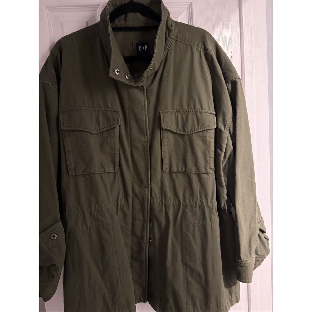 Gap Green Utility Jacket Sz XXL Military Army Anorak Cotton Snaps Zip Pockets